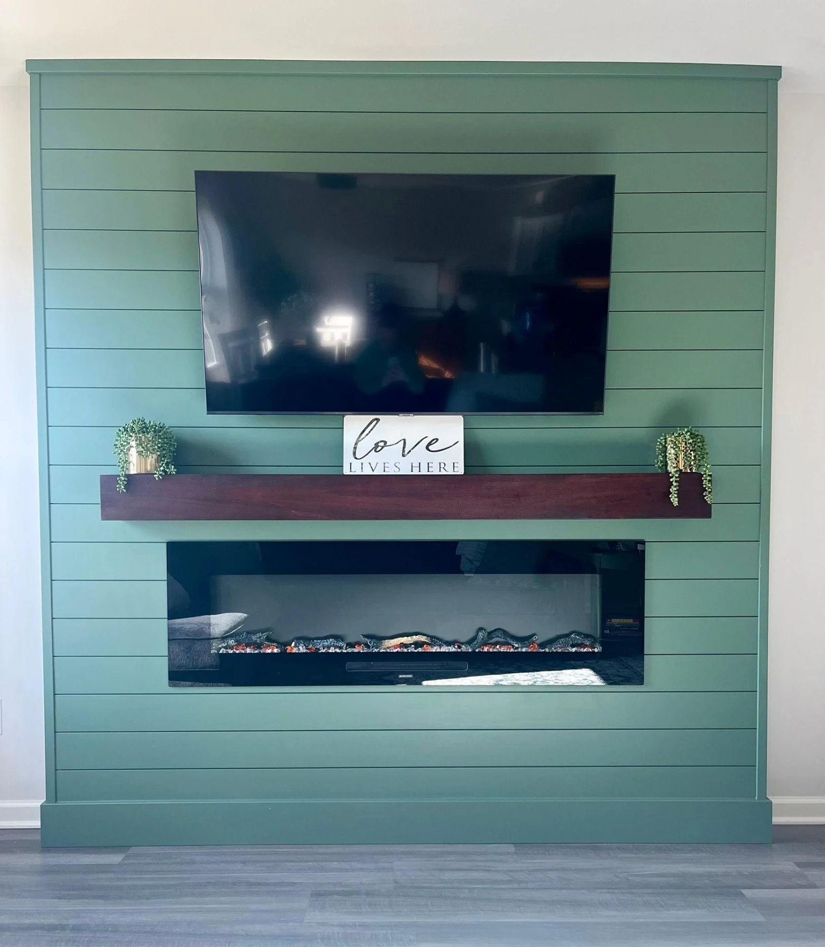 Shiplap Fireplace Feature Wall — after
